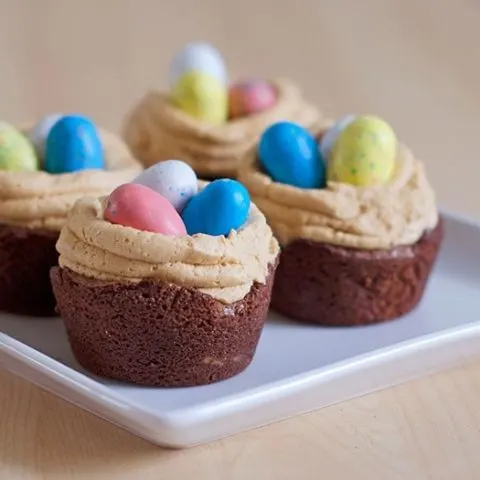 Individual Brownies with Peanut Butter Bird's Nest Frosting Recipe