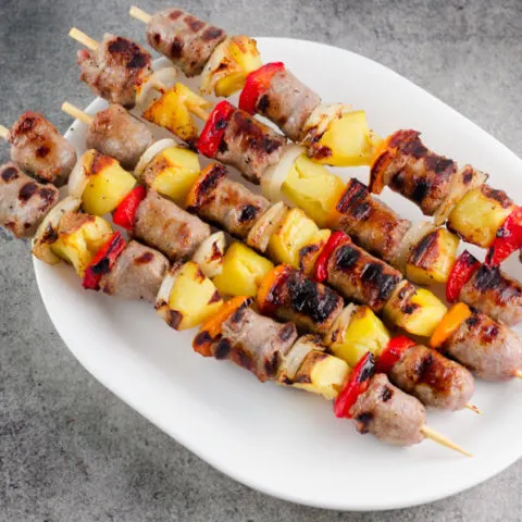 Bratwurst Kebabs Recipe with Potatoes and Peppers