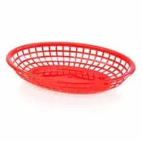 New Star Foodservice 44164 Fast Food Baskets, 9.25 x 6 inch Oval, Set of 12, Red