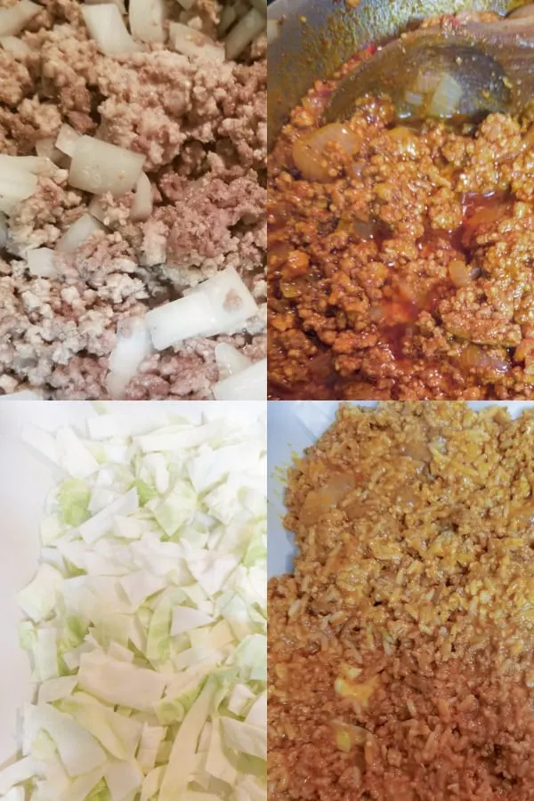 4 steps in preparing Creamy Unstuffed Cabbage Roll Casserole Recipe
