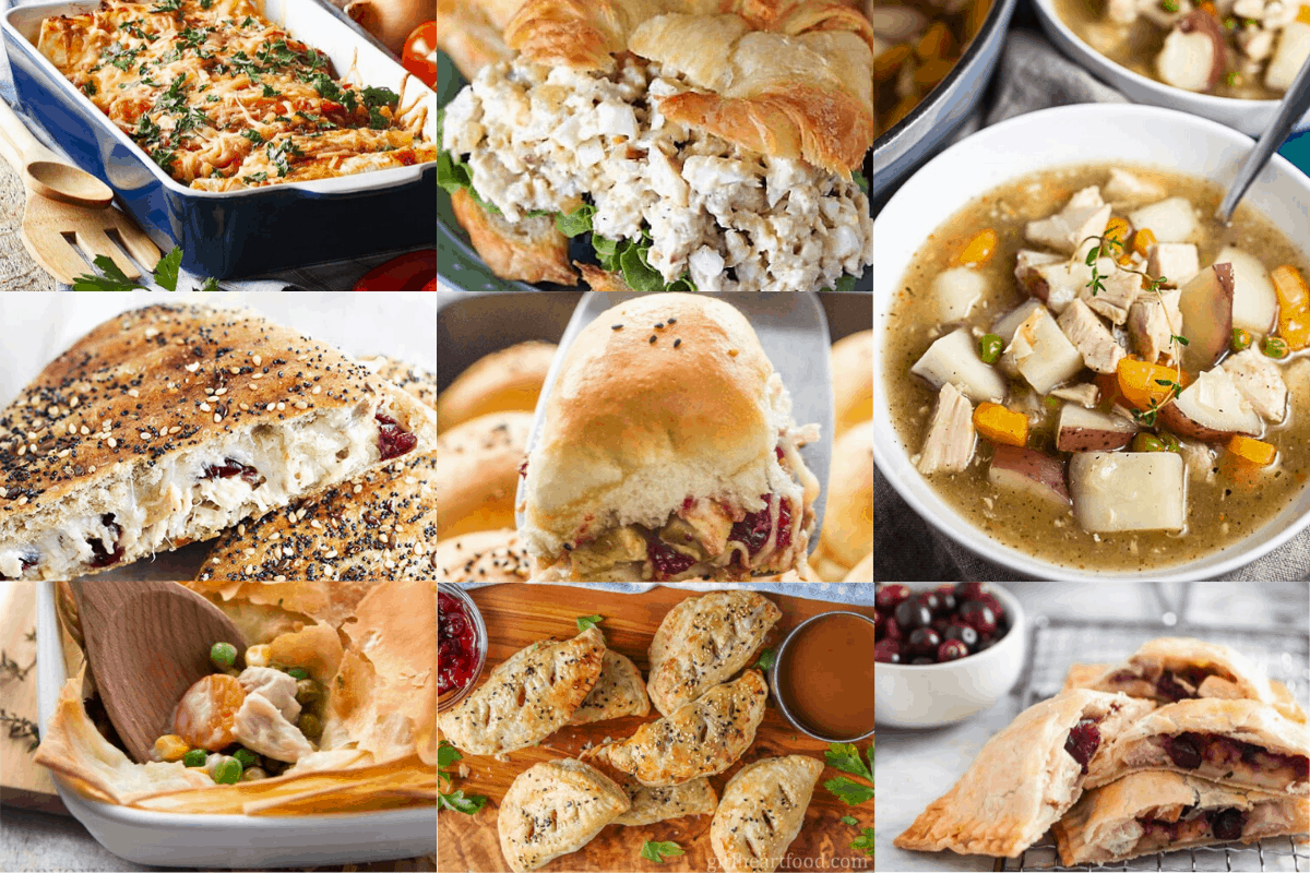 a collage of recipe images using leftover turkey
