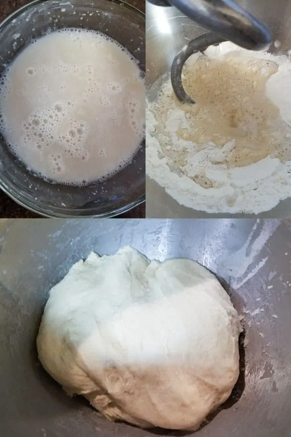 Homemade Cloverleaf Rolls Recipe showing the beginning kneading steps