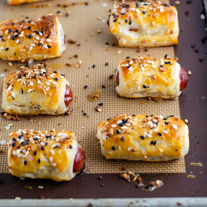 Everything Bagel Pigs In A Blanket Recipe baked on sheet pan 1