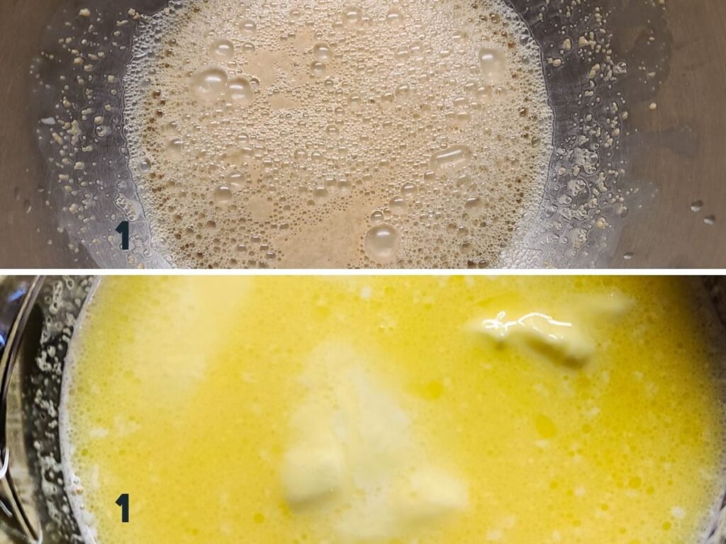 proofed yeast and melted butter into milk recipe steps