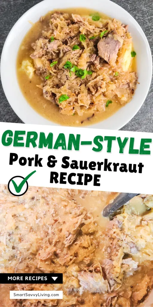 pinterest image for pork and sauerkraut
