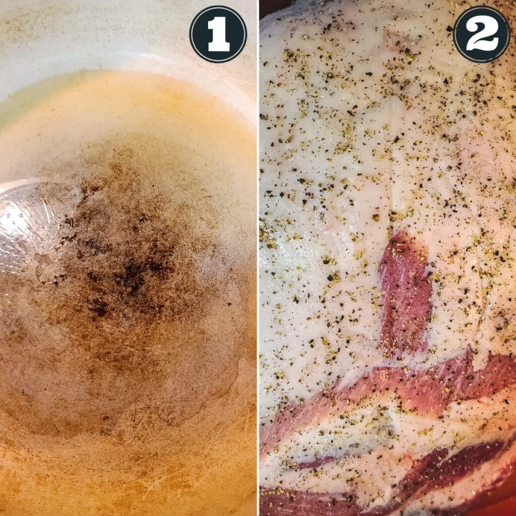 first directions for recipe - heating oil and seasoning pork