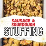 sausage and sourdugh stuffing Pinterest image.