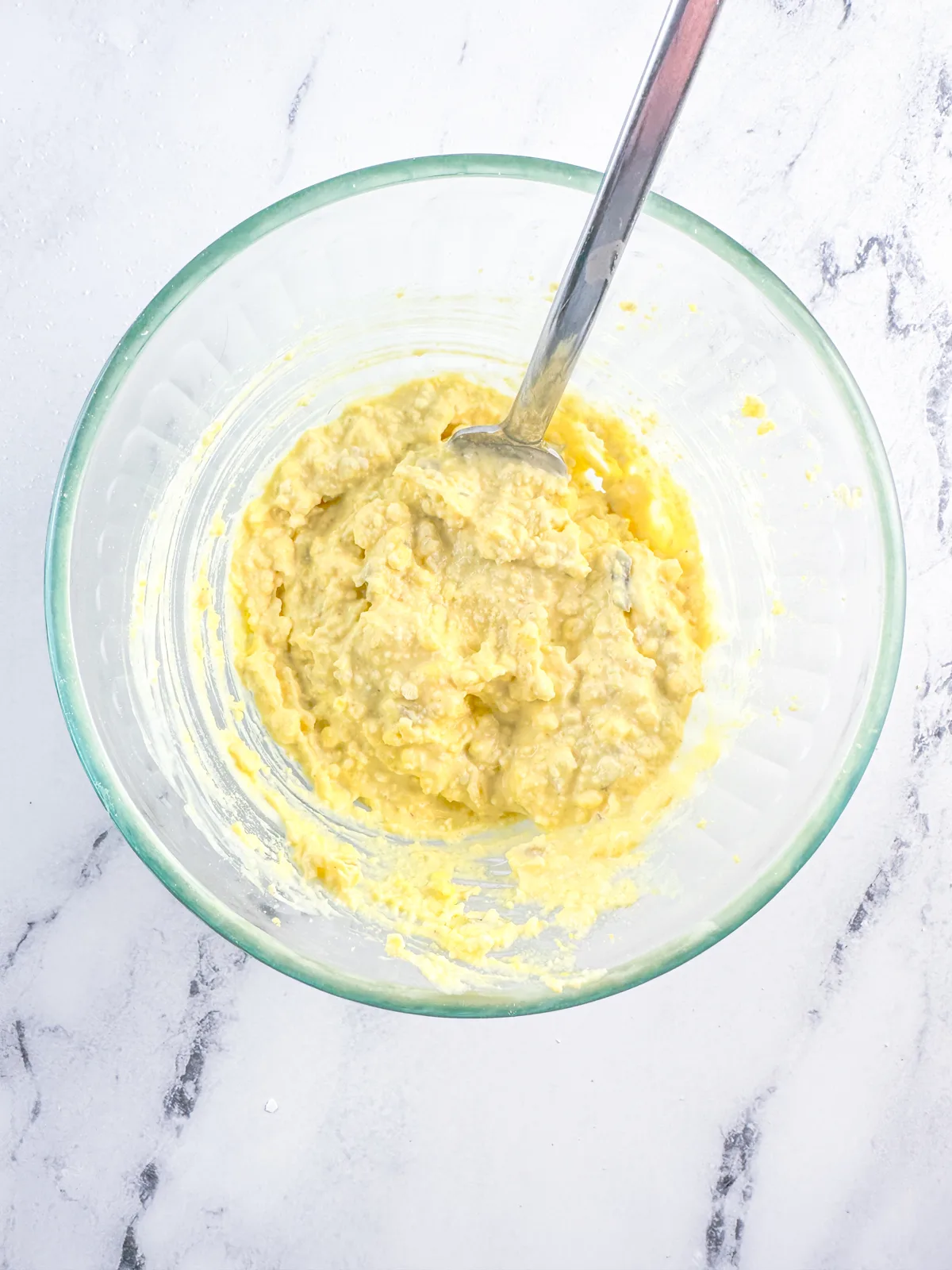 Southern deviled eggs filling mixed together.