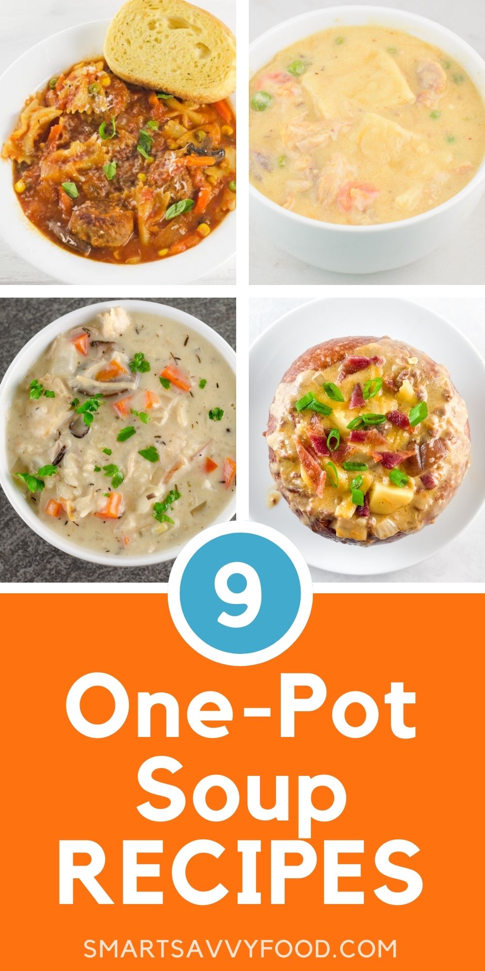 Pinterest collage with a variety of one pot soup recipes.