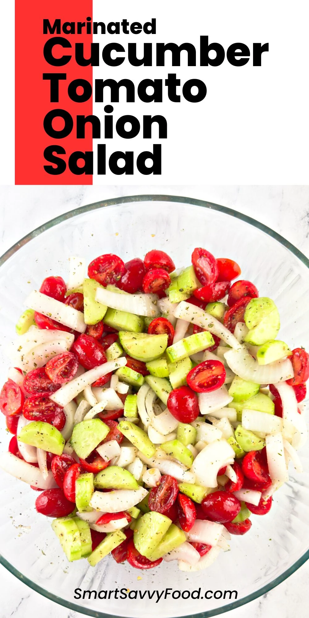 Pinterest image for marinated cucumber tomato onion salad.
