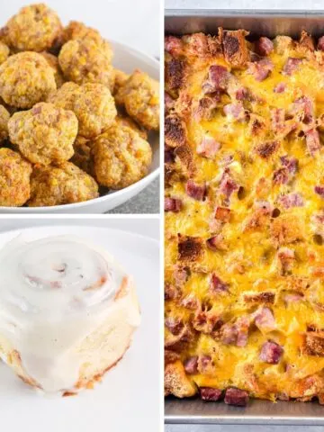 Collage featuring recipes for overnight christmas breakfast ideas.